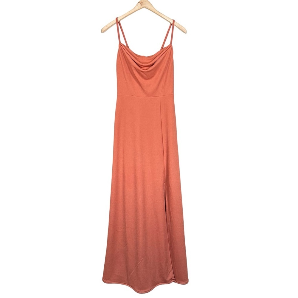 BIRDY GREY Ash Side Slit Crepe Maxi Bridesmaid Dress in terracotta - Picture 6 of 16
